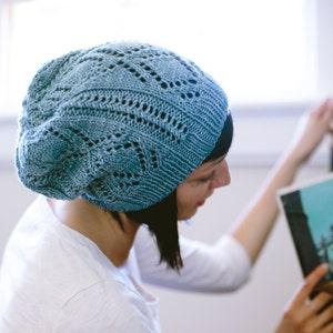 KNITTING PATTERN Schwimmen Lace Hat Slouchy Open Work Beanie Textured Toque PDF image 3