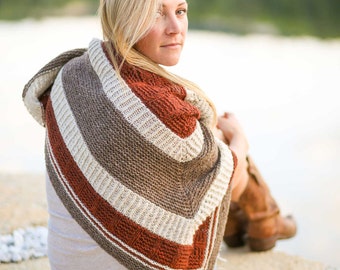 KNITTING PATTERN | Bradway - Triangular Shawl Rustic Wrap Modern Textured Scarf Ribbed Beginner - PDF