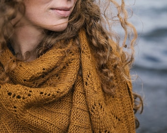 KNITTING PATTERN | Elfriede - Textured Cozy Rustic Modern Knit Asymmetrical Shawl - PDF