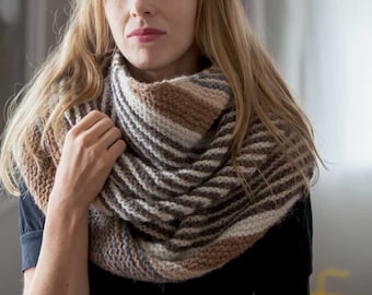 KNITTING PATTERN | Rivers - Textured Modern Wrap Scarf Garter Stripes Bias Easy Worsted - PDF