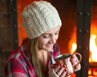 KNITTING PATTERN | Landslide - Hat Bulky Chunky Cable Beanie Textured Slouchy - PDF