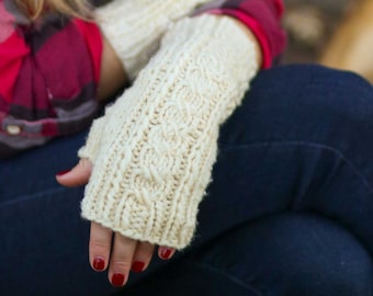 KNITTING PATTERN | Landslide - Fingerless Mitts Bulky Quick Chunky Cable Textured Mittens - PDF