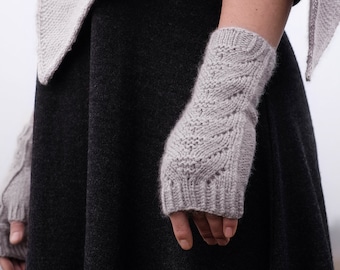 KNITTING PATTERN | Valley of the Moon - Fingerless Mitts Textured Worsted Mittens Quick Modern - PDF