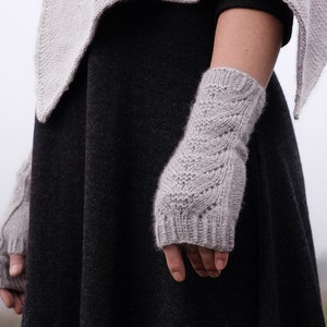 KNITTING PATTERN Valley of the Moon Fingerless Mitts Textured Worsted Mittens Quick Modern PDF image 1