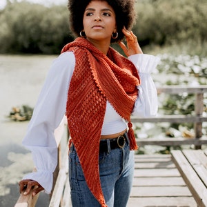 KNITTING PATTERN Songbird Shawl Asymmetrical Triangle Textured Modern Boho Worsted Wrap Scarf PDF image 7