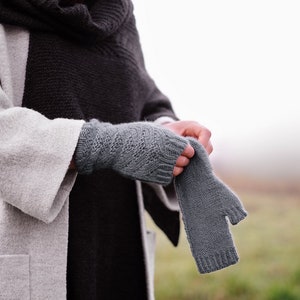 KNITTING PATTERN Valley of the Moon Fingerless Mitts Textured Worsted Mittens Quick Modern PDF image 2