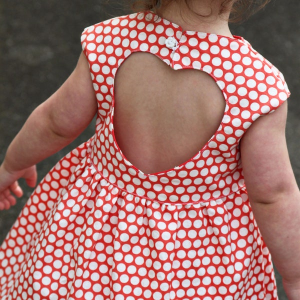 SEWING PATTERN | Sweetheart - Back Heart Cut Out Retro Vintage Modern Dress for Girls 2T-6T - PDF