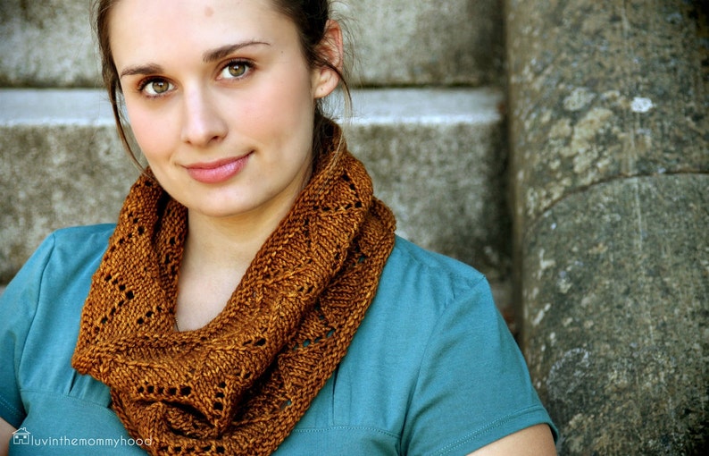 KNITTING PATTERN Downton Cowl Chevron Infinity Zig Zag Lace Worsted Quick Knit Scarf PDF image 4