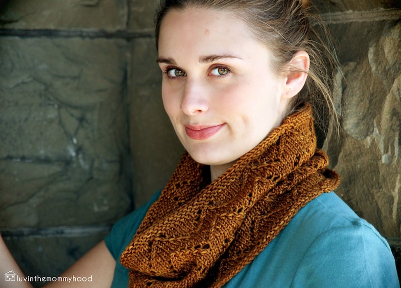 KNITTING PATTERN Downton Cowl Chevron Infinity Zig Zag Lace Worsted Quick Knit Scarf PDF image 5