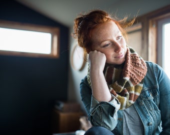 KNITTING PATTERN | Shoreline - Infinity Cowl Scarf Striped Chunky Scarf Easy - PDF