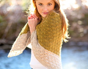 KNITTING PATTERN | Amberle - Textured Triangular Worsted Shawl Modern Wrap PDF