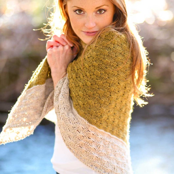 KNITTING PATTERN | Amberle - Textured Triangular Worsted Shawl Modern Wrap PDF