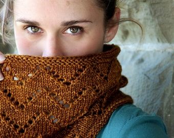 KNITTING PATTERN | Downton - Cowl Chevron Infinity Zig Zag Lace Worsted Quick Knit Scarf PDF