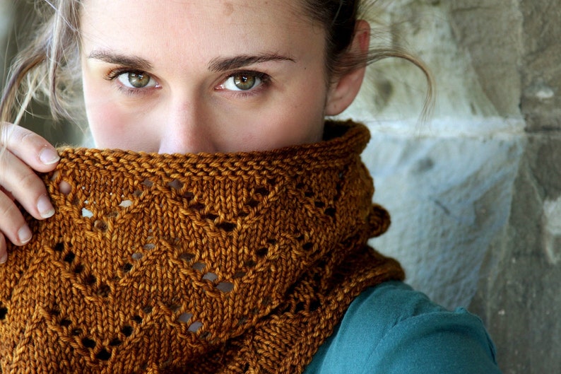 KNITTING PATTERN Downton Cowl Chevron Infinity Zig Zag Lace Worsted Quick Knit Scarf PDF image 1