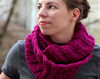 KNITTING PATTERN | Mallory - Ribbed Infinity Reversible Cowl Pattern Chunky Beginner Quick Child & Adult Version - PDF