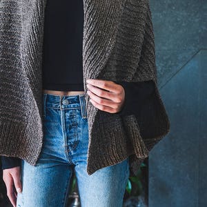 KNITTING PATTERN | Veronika - Cocoon Sweater Oversized Cardigan Wrap Modern Textured Shawl Collar - PDF