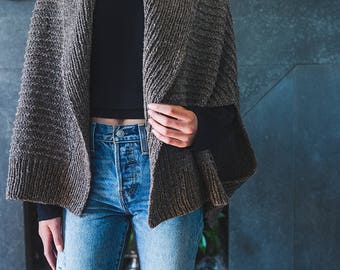 KNITTING PATTERN | Veronika Cardigan - Cocoon Sweater Oversized Cardigan Wrap Modern Textured Shawl Collar - PDF