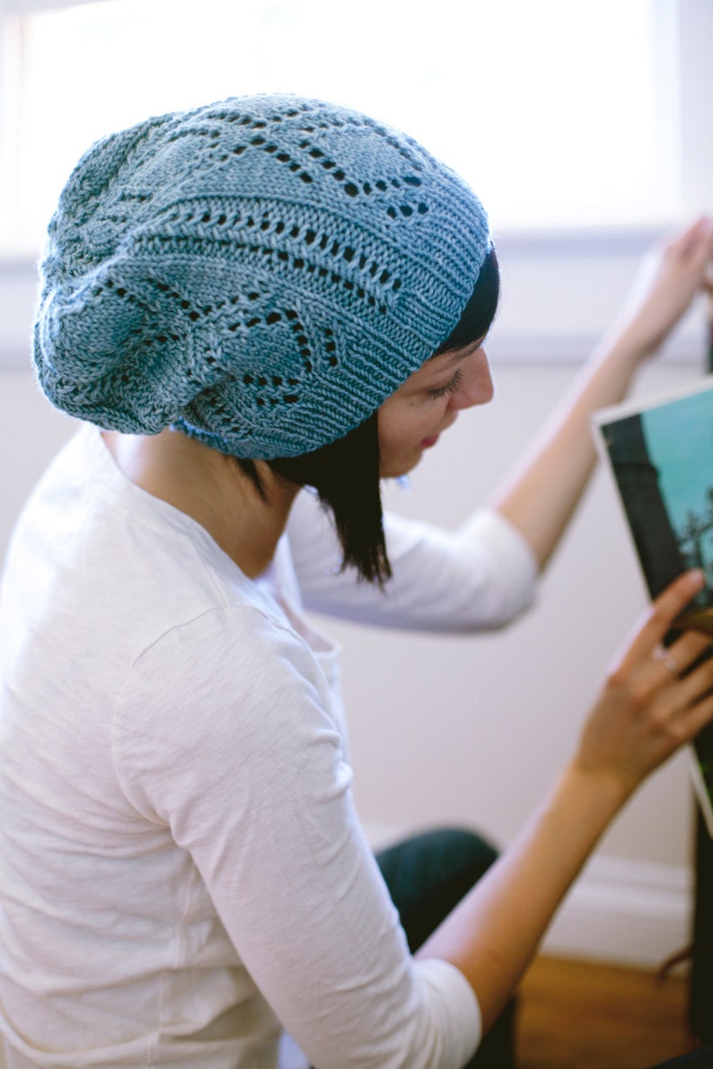 KNITTING PATTERN Schwimmen Lace Hat Slouchy Open Work Beanie Textured Toque PDF image 3