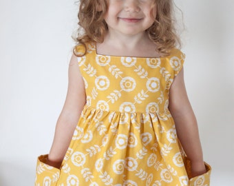 SEWING PATTERN | Sally Dress - Vintage Modern Large Pockets Square Neckline No Closures Size 2T-8 - PDF