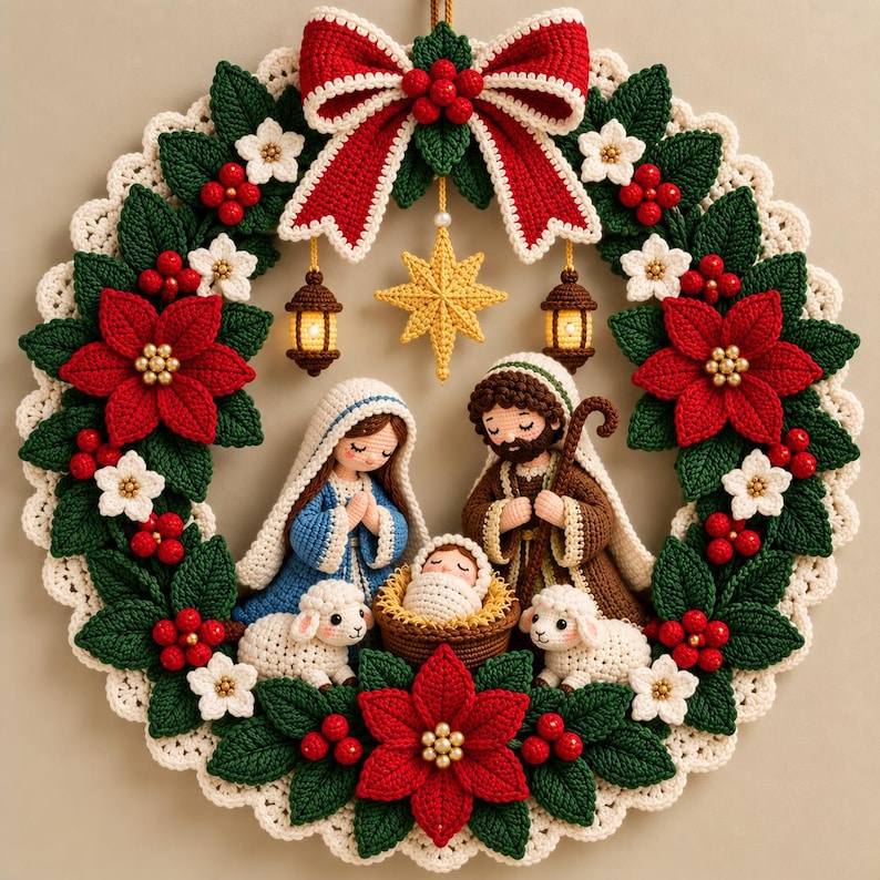 Simple Nativity Pattern Nativity Crochet Pattern PDF - Christmas Wreath Wall Hanging ...