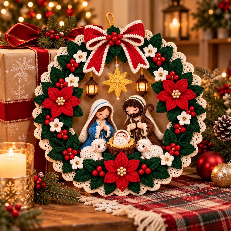 Nativity Crochet Pattern PDF - Christmas Wreath Wall Hanging ...
