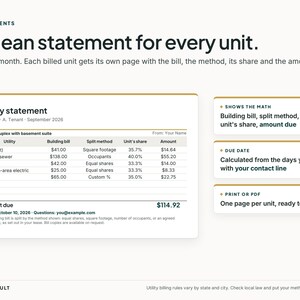 Kalkylblad för delad räkning för hyresvärd, mall för hyresgästens räkning för el, RUBS-fakturering för duplex och flerfamiljshus, Google Sheets + Excel bild 2