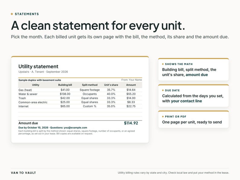 Kalkylblad för delad räkning för hyresvärd, mall för hyresgästens räkning för el, RUBS-fakturering för duplex och flerfamiljshus, Google Sheets + Excel bild 2