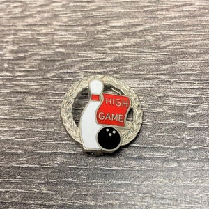 Vintage High Game Bowling Hat or Lapel Pin- Silver Tone and Enamel Metal