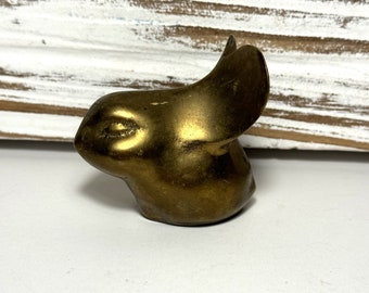 Vintage Brass Long Eared Bunny Rabbit Small Paperweight Figurine 2" Long