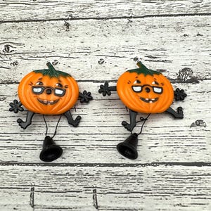 Vintage Pumpkin Pins Set of 2 Pull-String Arms and Legs Move Anthropomorphic 1980s