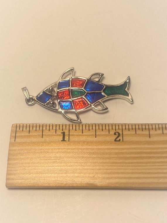 Vintage Silver Tone & Jewel Tone Enamel Fish Pend… - image 5