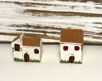 Vintage Terracotta Miniature Village Houses Handmade and Hand-Painted