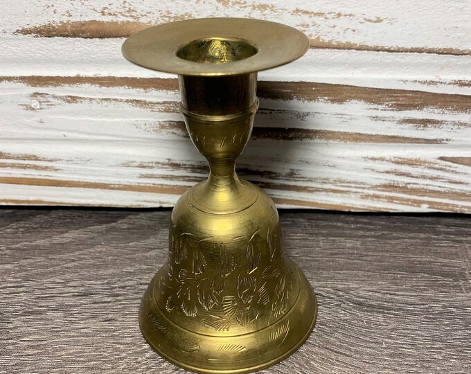 Vintage Z. Y. India World Gift Brass Bell / Candle Holder 3.75 Pretty
