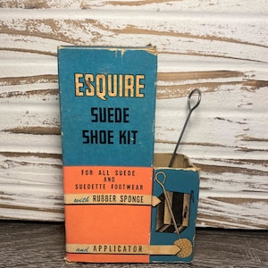 Vintage Esquire Suede Shoe Kit with Rubber Sponge and Applicator- Empty Bottle- Mid Century