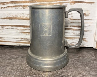 VINTAGE ALUMINUM TANKARD BEER MUG with Clear GLASS BOTTOM & RIVETED HANDLE 