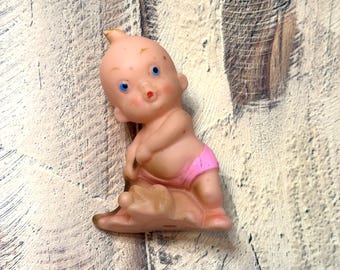 Vintage Rubber Baby with Dog Squeak Toy 3.5&quot; Tall- Made it Taiwan- Kiddie Prod Brand