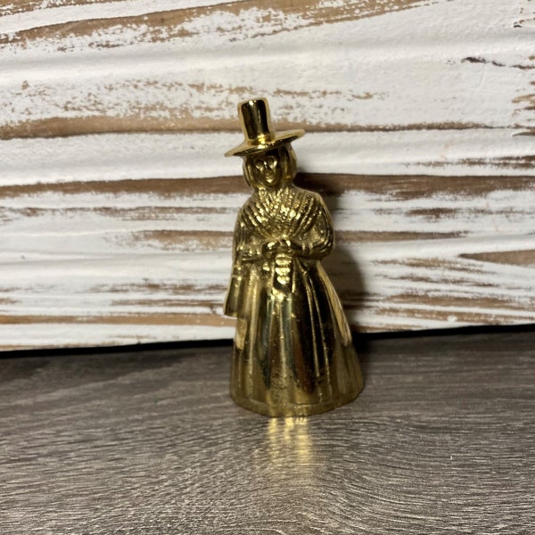 Vintage latón figural señora/mujer bello- colonial- peregrino- puritano- 3.75" alto