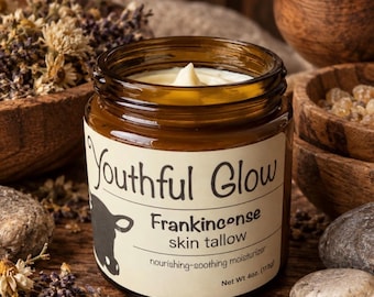 Whipped Tallow Balm: Grass-Fed Tallow,  Frankincense Face Body Cream (4oz)