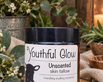 Whipped Tallow Balm: Grass-Fed Tallow, Unscented Face Body Cream (4 oz)