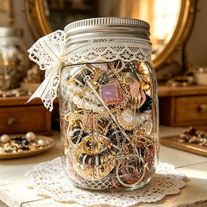 Barattolo portagioie misterioso - Portagioie in stile vintage e regale, assortimento di gioielli retrò, collane, orecchini, bracciali, regalo per lei
