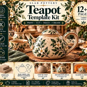 Teapot Pottery Template PDF, Slab Building Pattern, Ceramic Teapot Template, 3 Sizes, Clay Handbuilding Guide