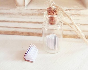 Tiny book in a bottle Christmas tree decoration - hanging ornament - book lover gift - tiny charm