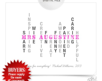 Personalized Teacher Appreciation Gift: Crossword Printable (Digital File)