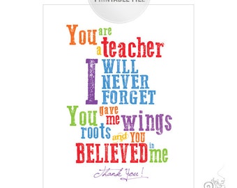 Colorful Teacher Appreciation Print: Thank You Gift (5x7" printable)