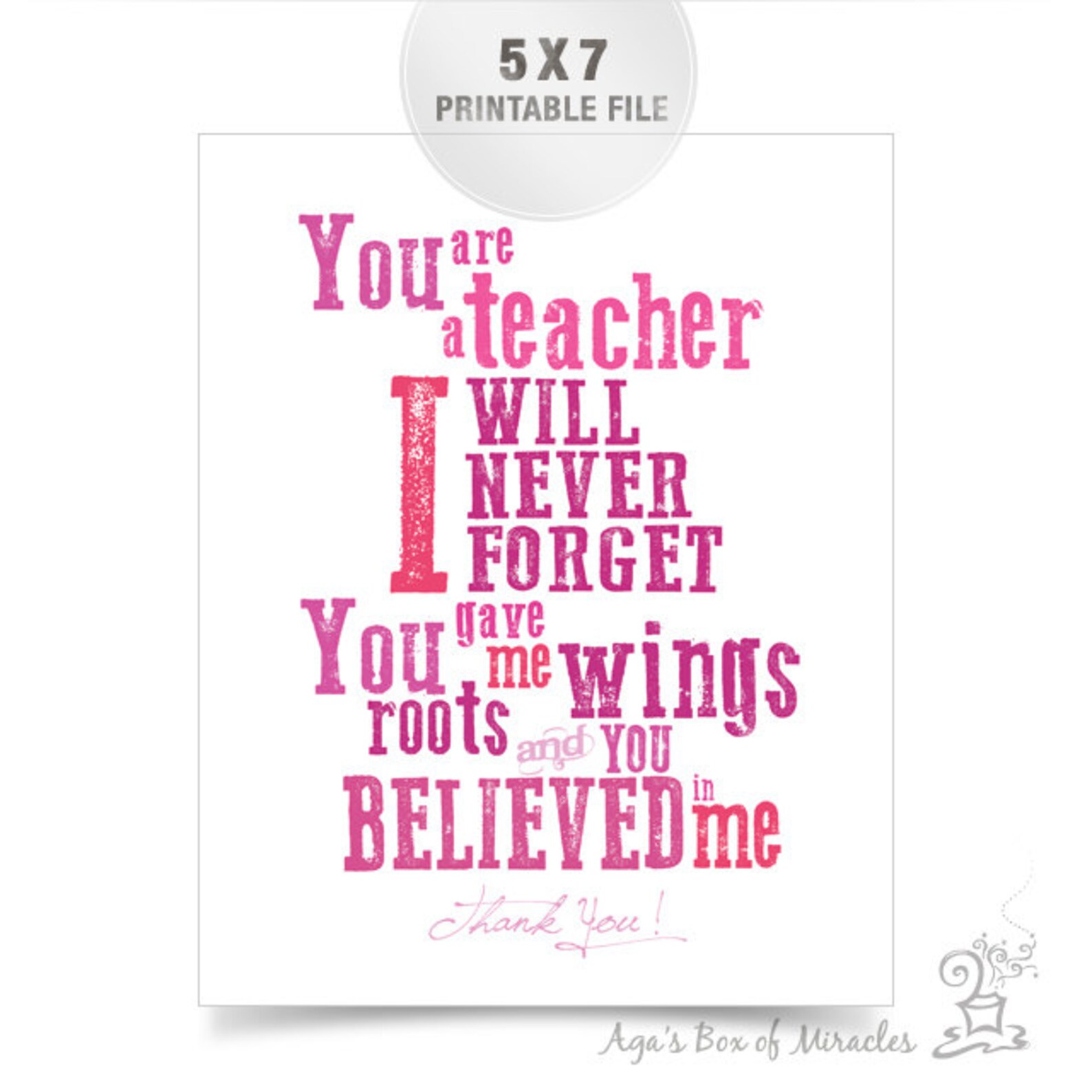 5x7 Pink Teacher Appreciation Printable JPEG / Thank You Etsy Norway