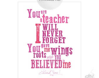 Pink Teacher Appreciation Gift: 5x7 Printable Art (Digital Download)