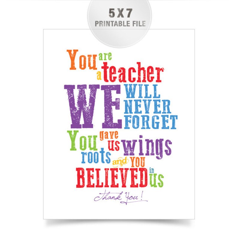 5x7 Rainbow Teacher Appreciation Printable From CLASS JPEG / Etsy Canada