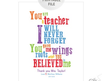 Personalized Teacher Appreciation Gift: Colorful Printable (Digital File)
