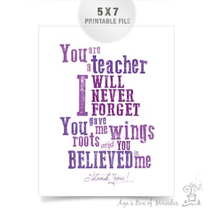 5x7 Purple Teacher Appreciation Printable JPEG / Thank You Teacher Typography / End of Year Teacher Gift Ideas image 1