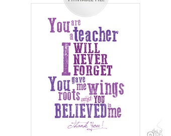 Purple Teacher Appreciation Print: Thank You Gift (5x7" Digital File)